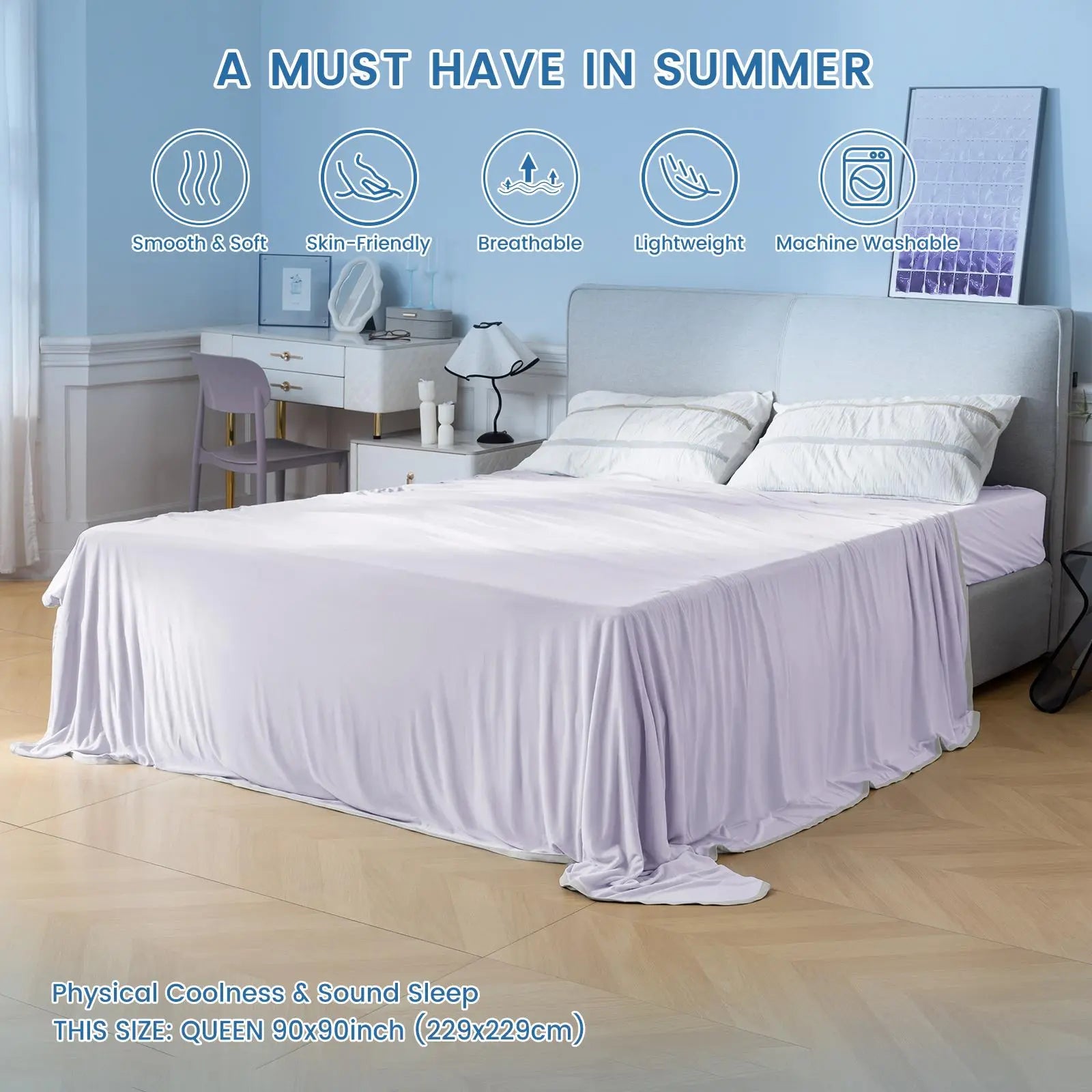 Summer Cooling Blanket, Double Cooling Blanket, 1 Count Cold Air Conditioning Nylon Blanket, Lightweight Breathable Soft Cooling Smooth Blankets for Sleeping, Cozy Room Accessories, Mother'S Day Gifts, Bedroom Accessories #GLOBAL PICKS